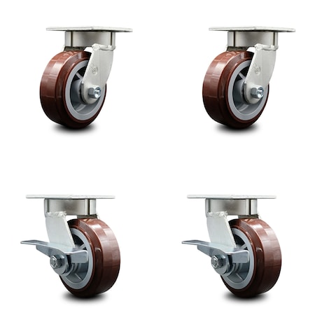 5 Inch Kingpinless Poly On Polyolefin Wheel Swivel Caster Set With 2 Brakes SCC